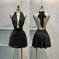 Vireous Satin Party Mini Dress, Open Back Summer Evening Wear