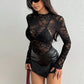 Dark Cross Women's Black Lace Long Sleeve Top, Sheer Floral Lace