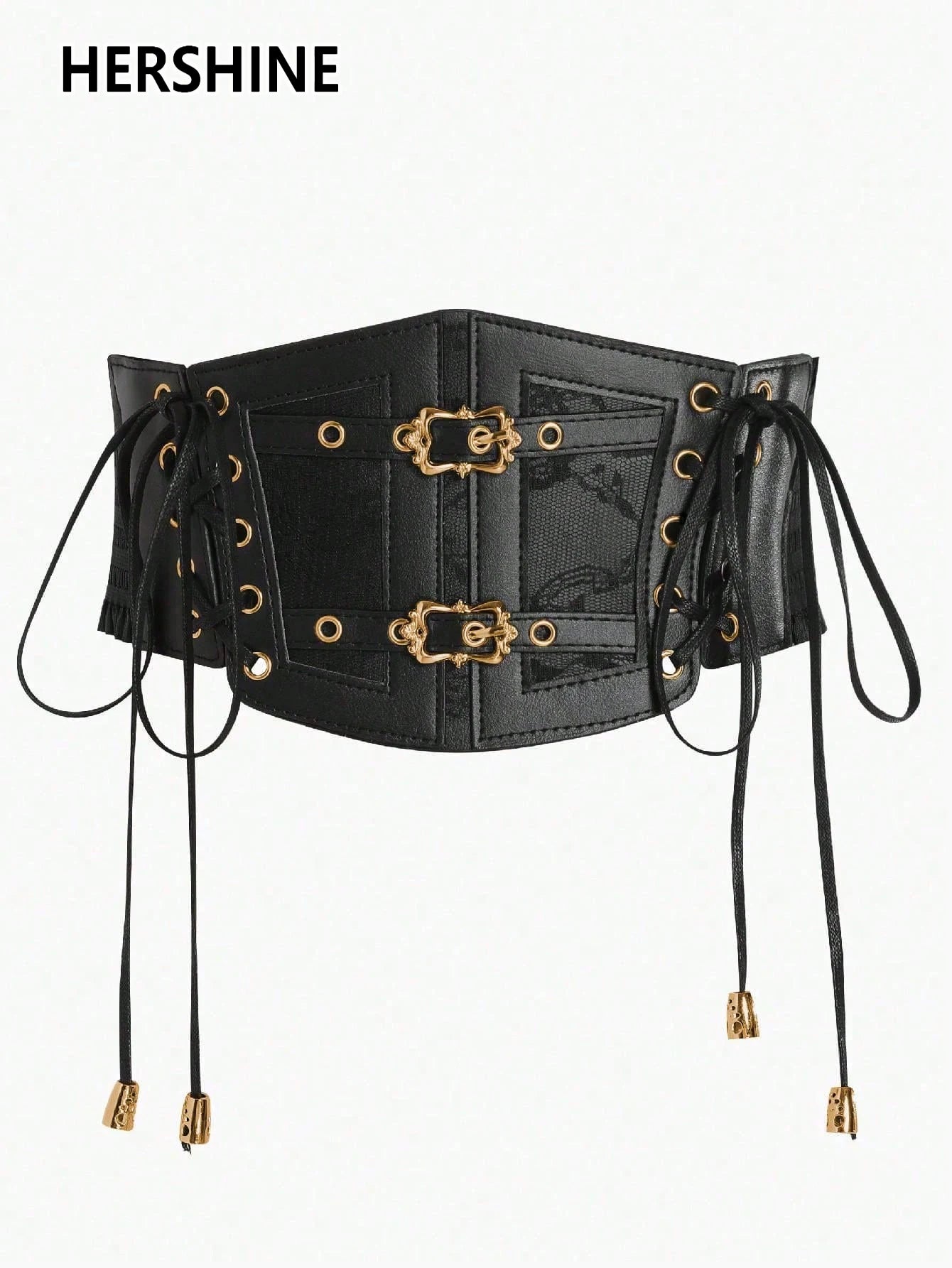 Hershine AltGoth Elastic Wide Waist Belt with Embossing