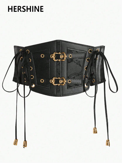 Hershine AltGoth Elastic Wide Waist Belt with Embossing