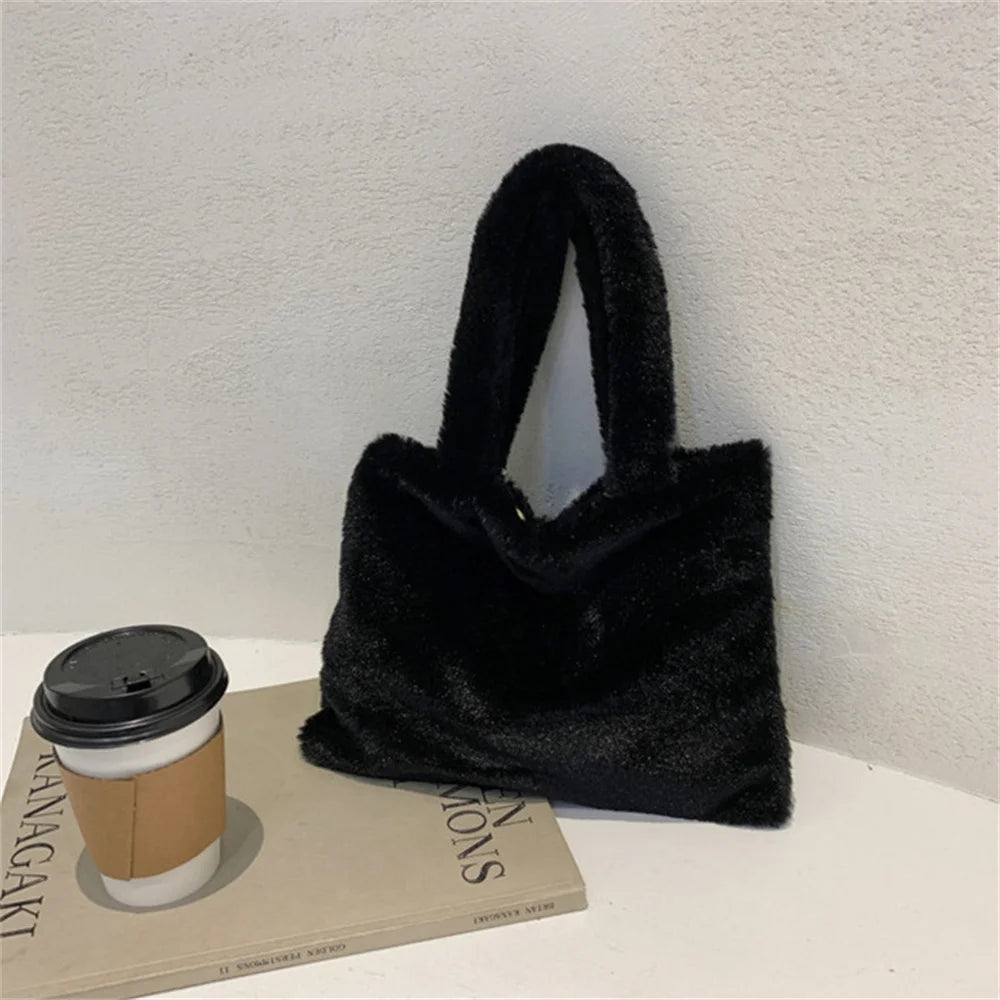 Cute Soft Plush Tote Bag, Faux Fur Shopper Bag