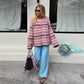 Women's Striped Knitted Coat, Soft Outerwear in Pink or Green