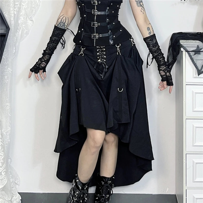 Dark Cross Alt-Grunge High Waist Simple Skirt with Hook-Up Feature