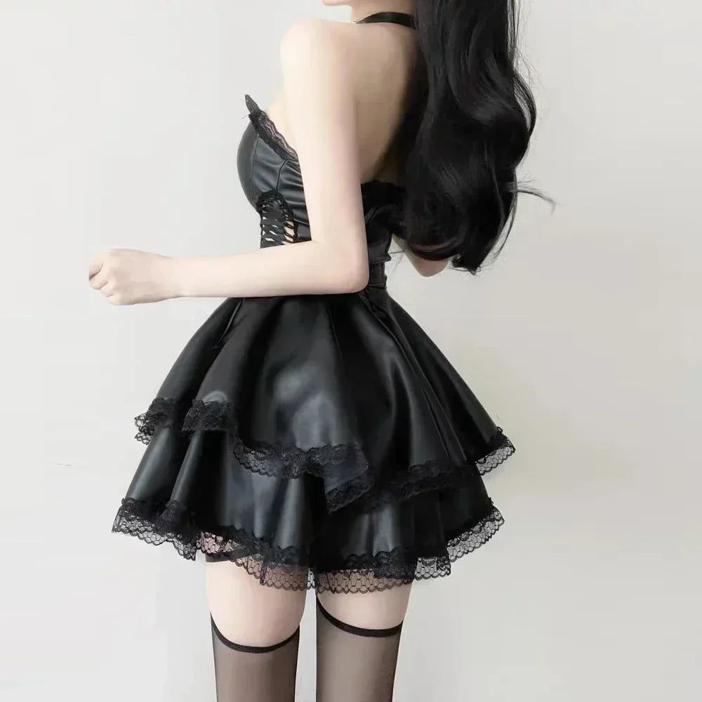 French-Style 'Goddess' Party Dress, Faux Leather in Red and Black