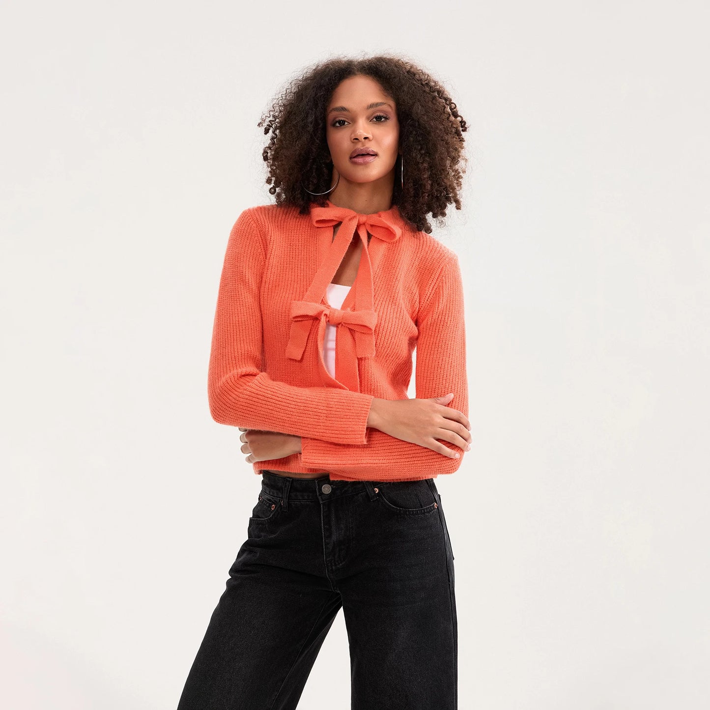 Bow Tied Front Knitted Women's Cardigan, Multi Colours