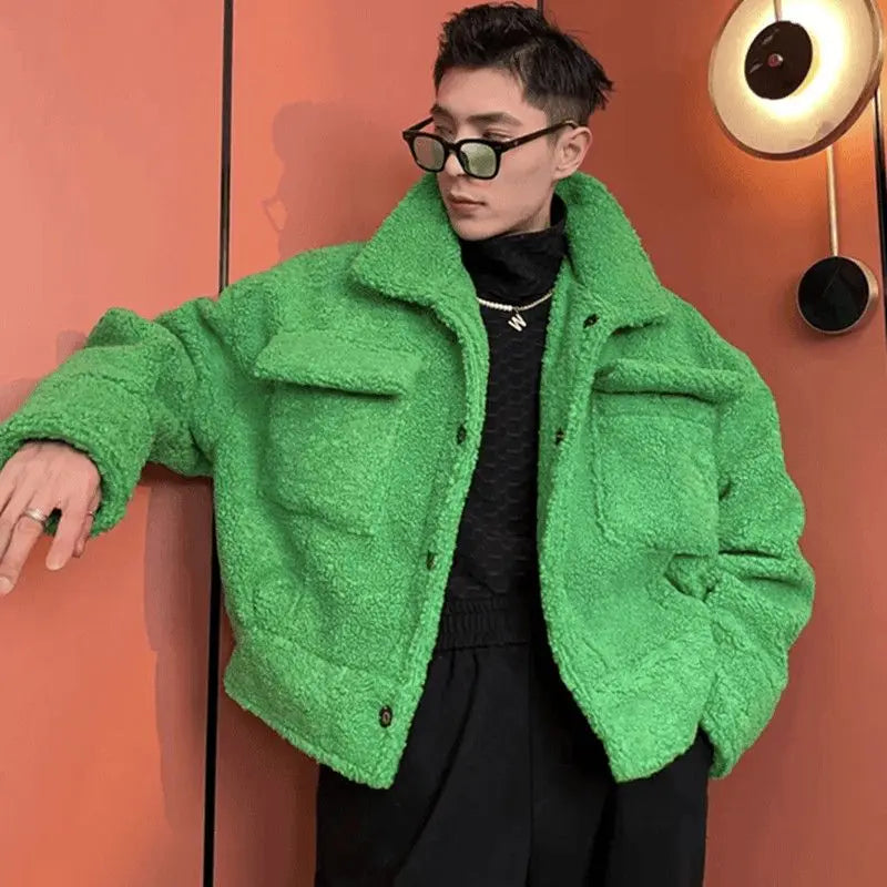 Men's Faux Lambswool Soft Plush Bomber Jacket, Autumn and Winter Collection