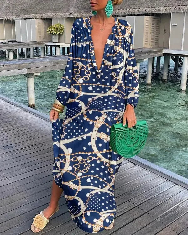 Summer Casual Fashion Print Loose Maxi Dress, Psychedelic Colours