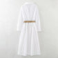 Vireous French Country-Style Pure Cotton White Midi Dress