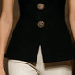 Women's Black Elegant Summer Sleeveless Tailored Tunic Top