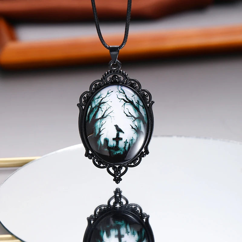Dark Cross Gothic Vampire Cameo Pendant, Velvet Choker Necklace, Multi Designs