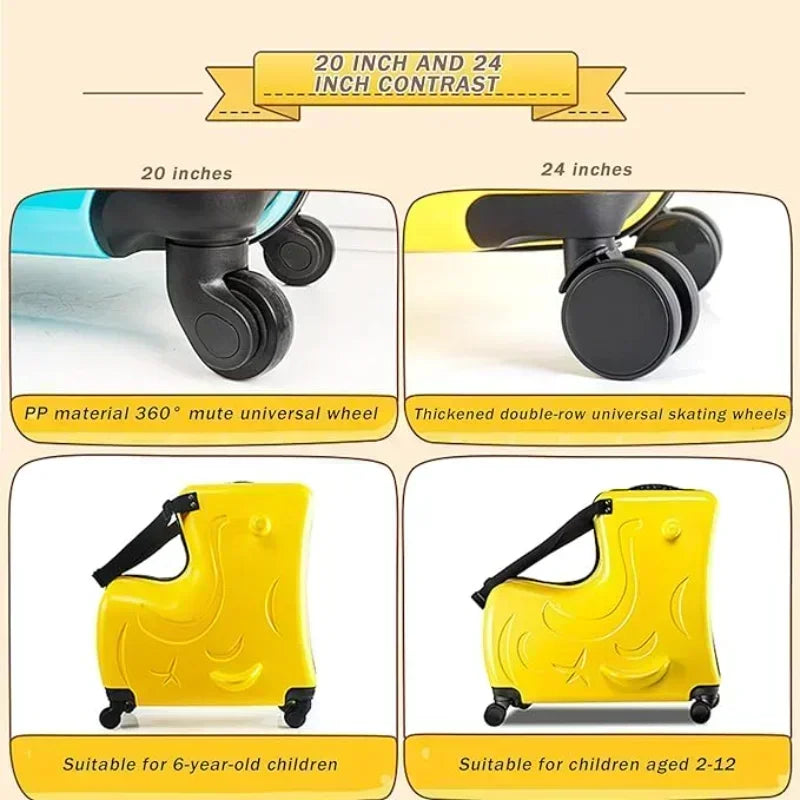 Kids Scooter Suitcase, Riding Luggage with 360-Degree Swivel Wheels