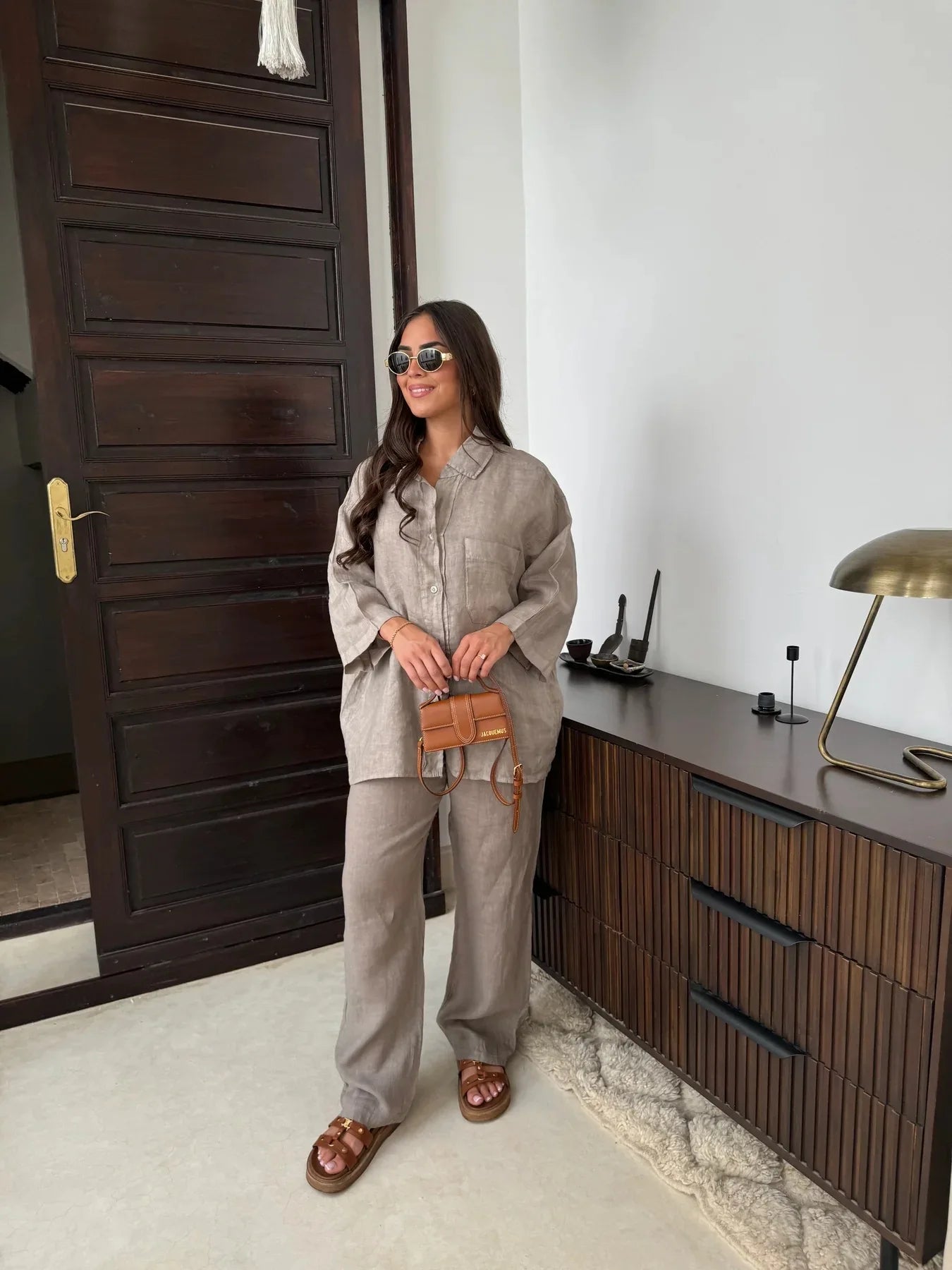Simple Cotton Linen Women's Summer Pants Suit, Multi Colours