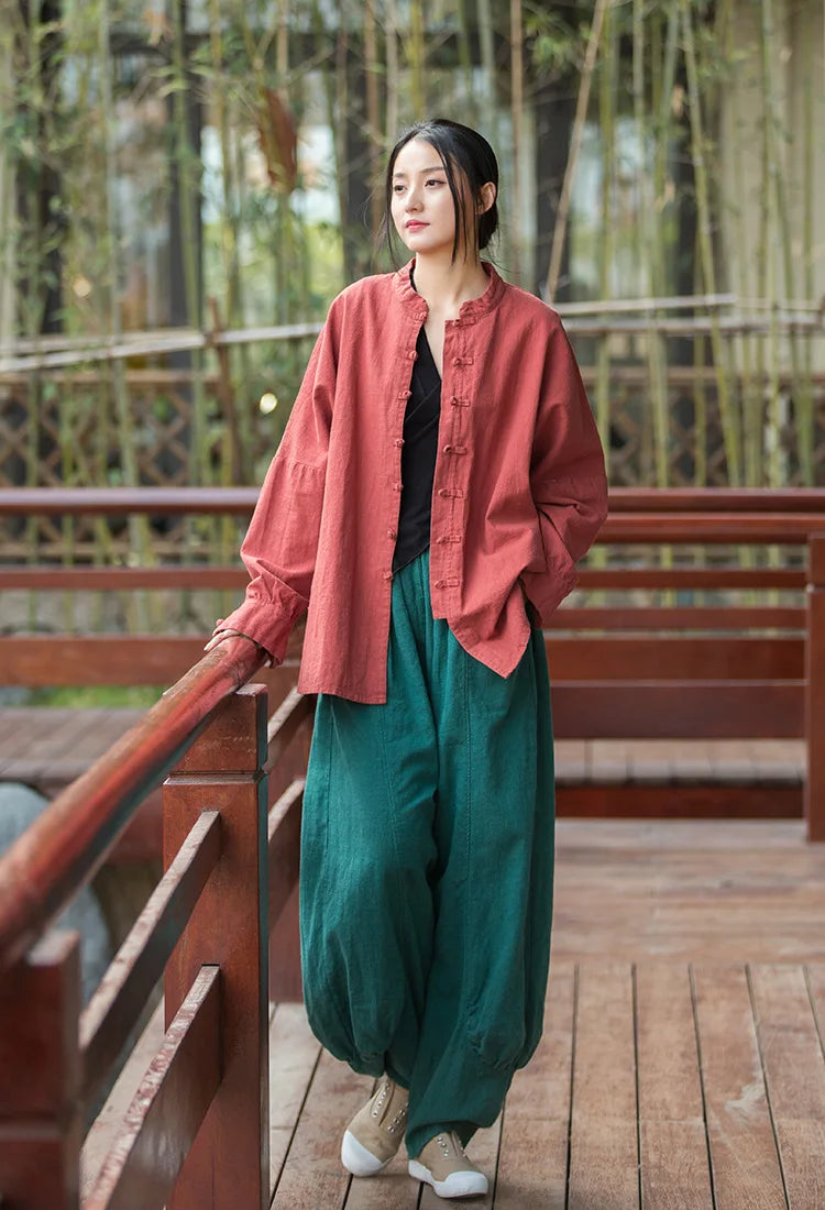 Fashion Cotton Linen Women's Stand Collar Jacket, Multi Colours