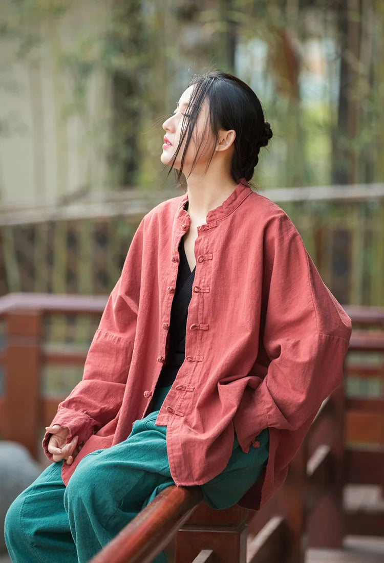 Fashion Cotton Linen Women's Stand Collar Jacket, Multi Colours