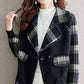 Colourblock Plaid Crop Women's Wool Blend Blazer