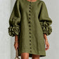 Vireous Women's Linen Mini Dress with Flower Buttons