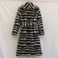 Vireous Women's Faux Fur Coat, Large Lapel Zebra-Print Mink Long Coat