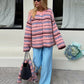 Women's Striped Knitted Coat, Soft Outerwear in Pink or Green