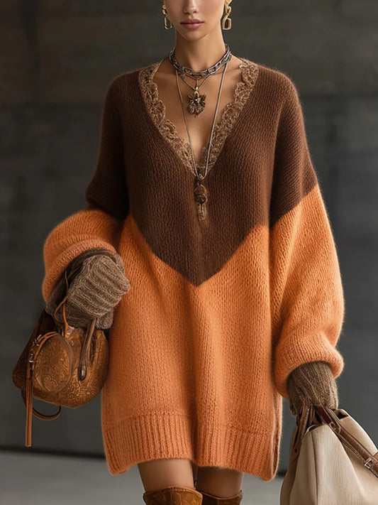 Avant Garde Knitted Oversize Sweater Dress, Mini Dress in Orange