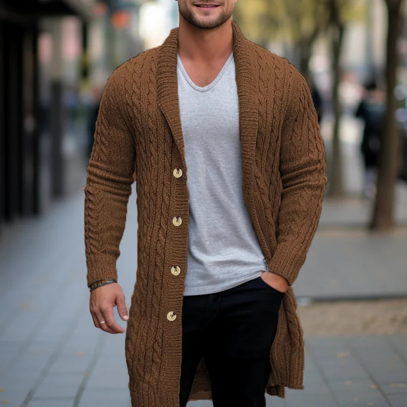 Vireous Men's Very Long Cable Knit Sweater, Multi Colours