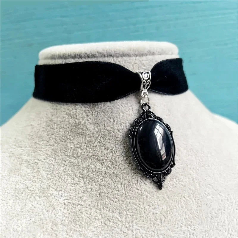Dark Cross Gothic Vampire Cameo Pendant, Velvet Choker Necklace, Multi Designs