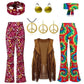 Complete Outfit, Hippie Disco 60s 70s Cosplay Costume in Floral Pink or Brown