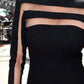 Sexy and Club, Mesh Cut-Out High-Neck Black Women's Top