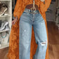 Vireous Lace Floral Extra-Long Shirt Top, High Neck Overwear