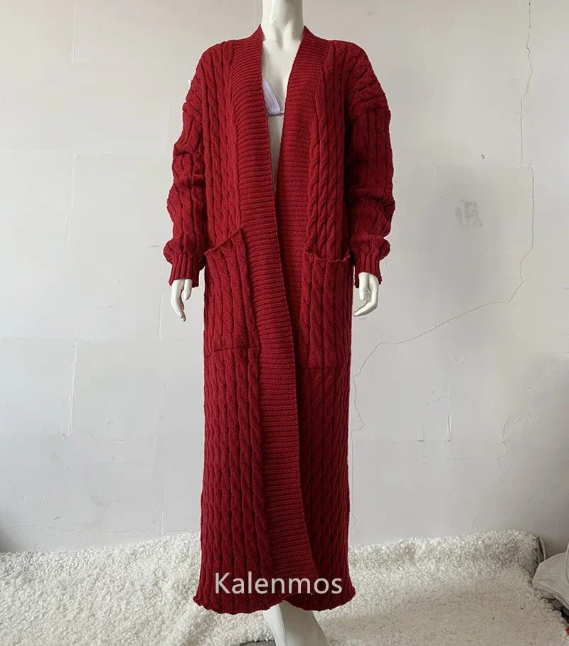 Vireous Very Long Cardigan, Women's Cable Knit Jacket, Multicolours