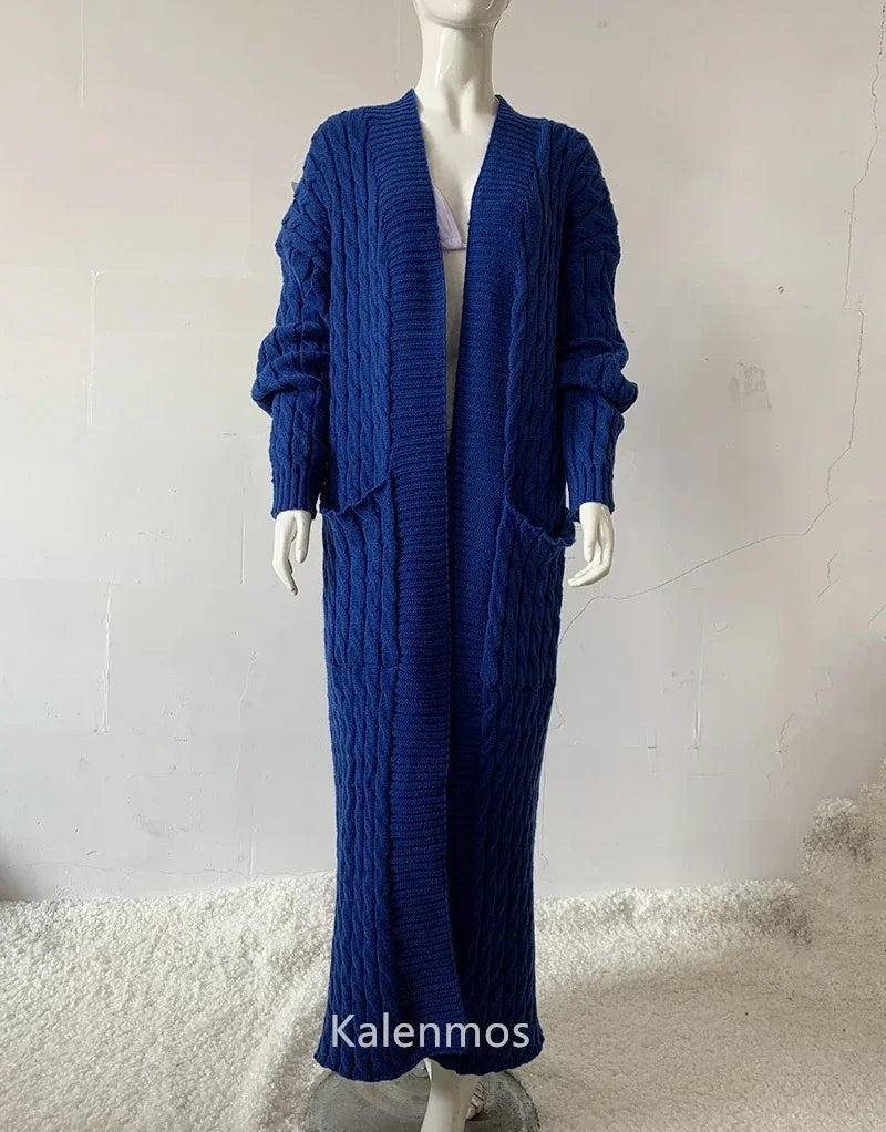 Vireous Very Long Cardigan, Women's Cable Knit Jacket, Multicolours
