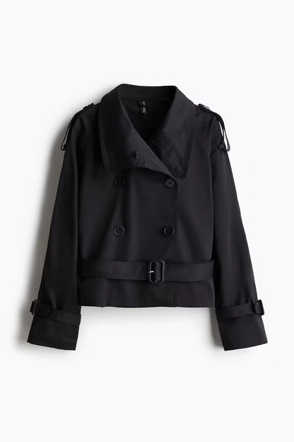Vireous Women's Short Jacket Belted Trench Coat