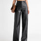 Women's Faux Leather Loose Wide-Leg Warm Lined Trousers