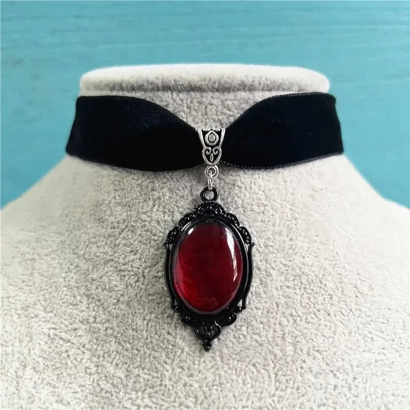 Dark Cross Gothic Vampire Cameo Pendant, Velvet Choker Necklace, Multi Designs