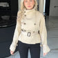 Vireous Women's Short Jacket Belted Trench Coat