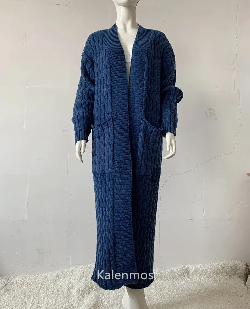 Vireous Very Long Cardigan, Women's Cable Knit Jacket, Multicolours
