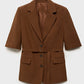 Cotton Linen Women's Belted Businesswear, Coffee Jacket and Shorts Two-Piece