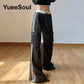 Goth Women's Flared Pants with Black Lace, Embroidery, Multi Designs