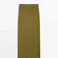 Vireous Women's Fashion Knitted Side-Knot Army Green Split-Front Long Skirt