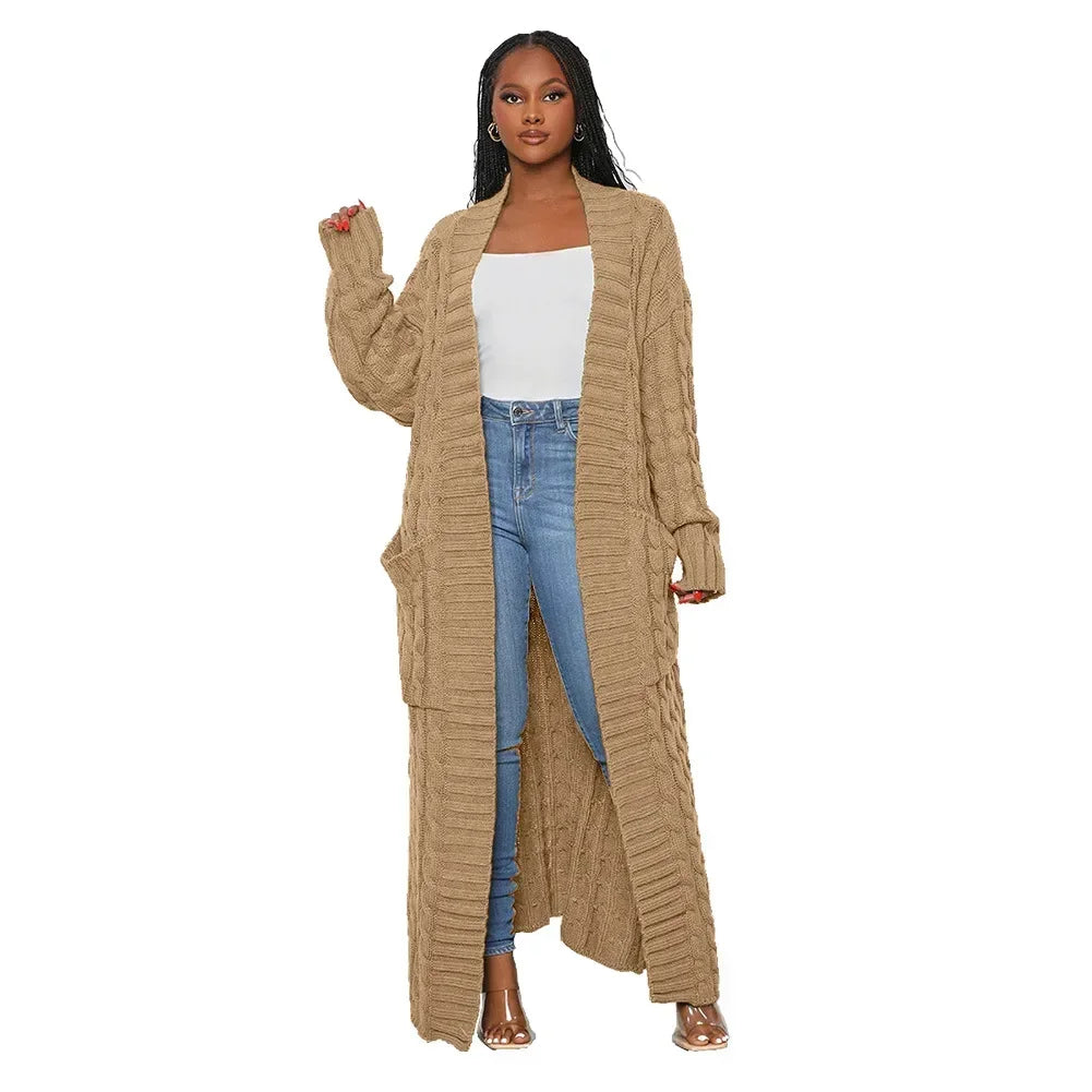 Vireous Very Long Cardigan, Women's Cable Knit Jacket, Multicolours