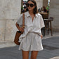 Cotton Linen Women's Two-Piece Summer Shorts Set, Plus Sizes