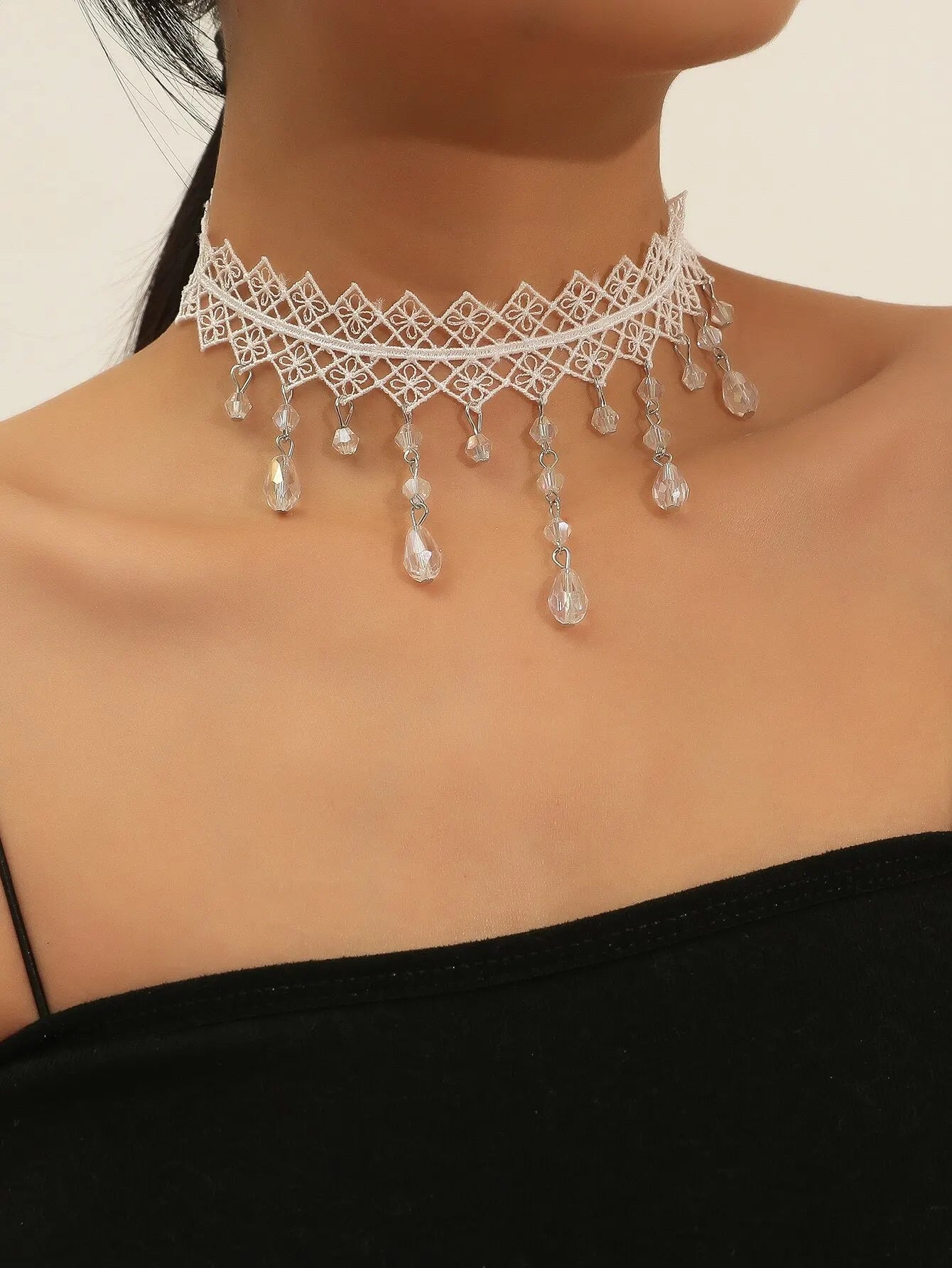 Dark Cross Black Crystal Lace Choker Necklace