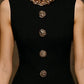 Women's Black Elegant Summer Sleeveless Tailored Tunic Top