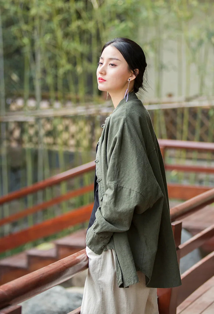 Fashion Cotton Linen Women's Stand Collar Jacket, Multi Colours