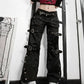 Women's Gothic Emo Alt Pants, Techwear, Hippie Baggy Jeans in Black