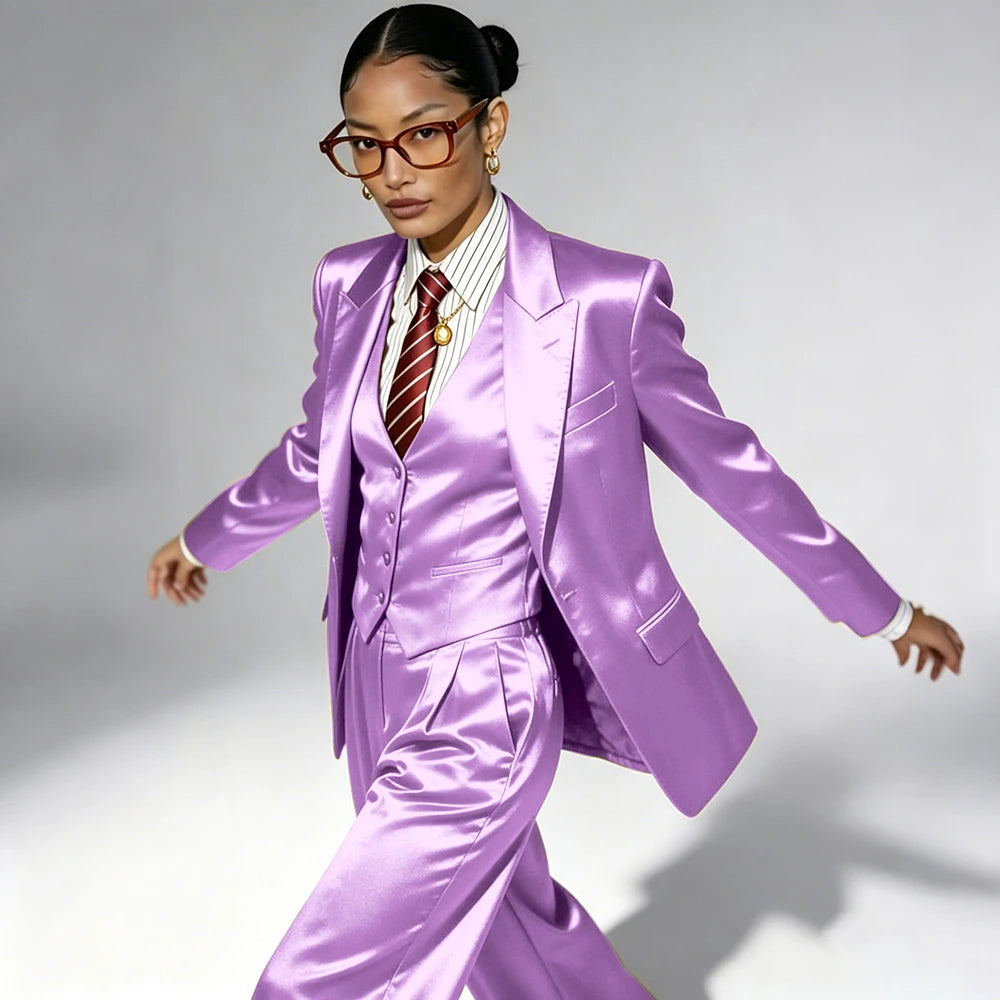 Professional Performance Wear Women's Tuxedo, Gold Satin Three-Piece Suit, Night Wear