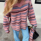 Women's Striped Knitted Coat, Soft Outerwear in Pink or Green