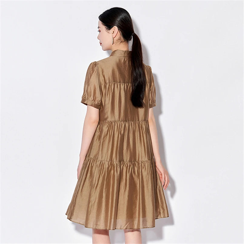 Vireous Elegant Chic Ruffle Turn-Down Collar Dress, Plus Sizes