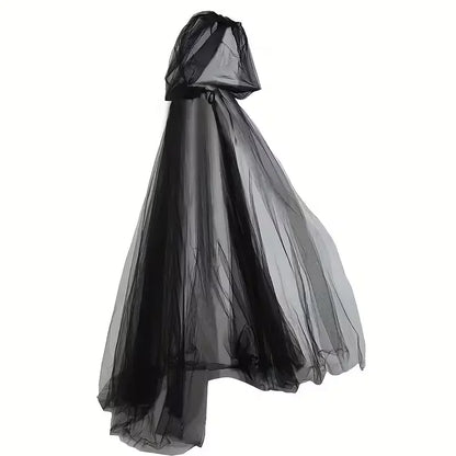 Dark Cross Full-Length Shawl, Goth Witch Vampire Cosplay Cloak in Black