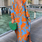 Summer Casual Fashion Print Loose Maxi Dress, Psychedelic Colours