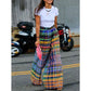 Vireous Loose Wide-Leg Checkerboard Printed Casual Bottoms, Pants